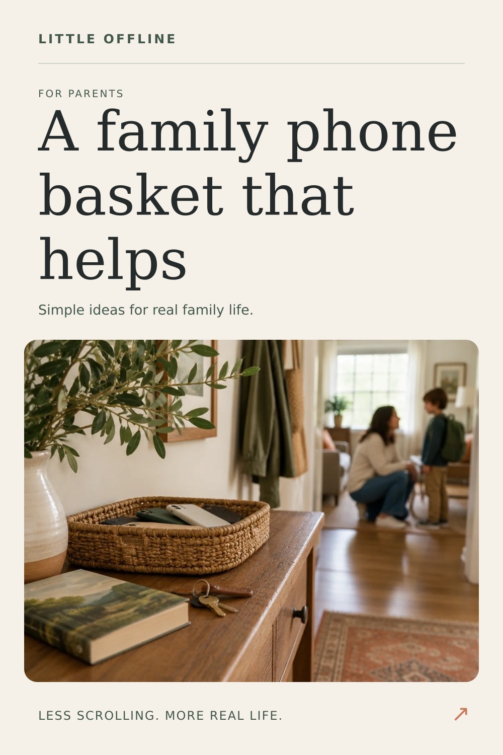 Pinterest graphic: How to Create a Family Phone Basket Without Making It a Battle